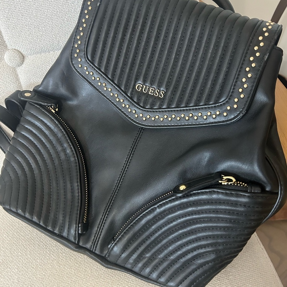 GUESS Black Backpack with Gold Studs